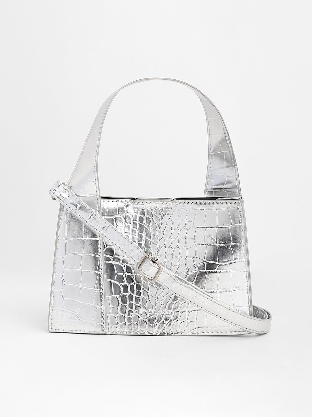 The Frivola Croc Hand Bag - Metallic Silver