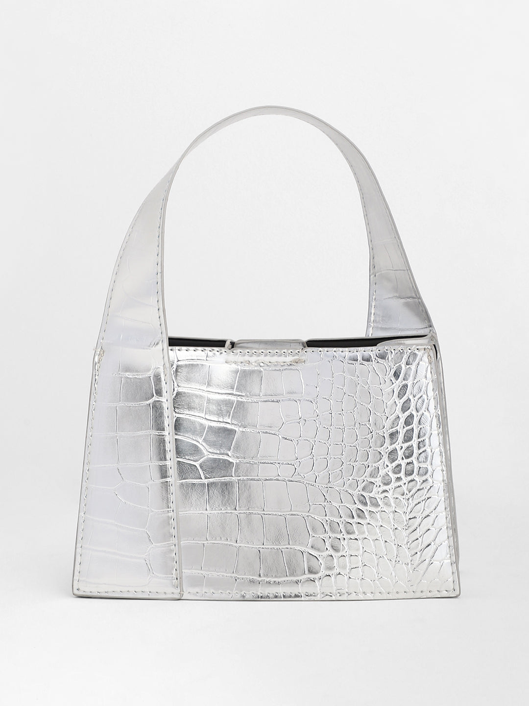 The Frivola Croc Hand Bag - Metallic Silver