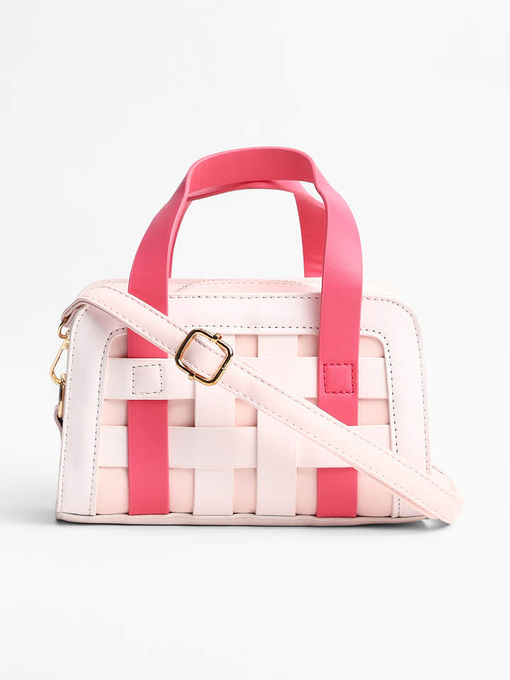 The Weave Camera Mini Sling Bag - Fuchsia Pink & Ivory White
