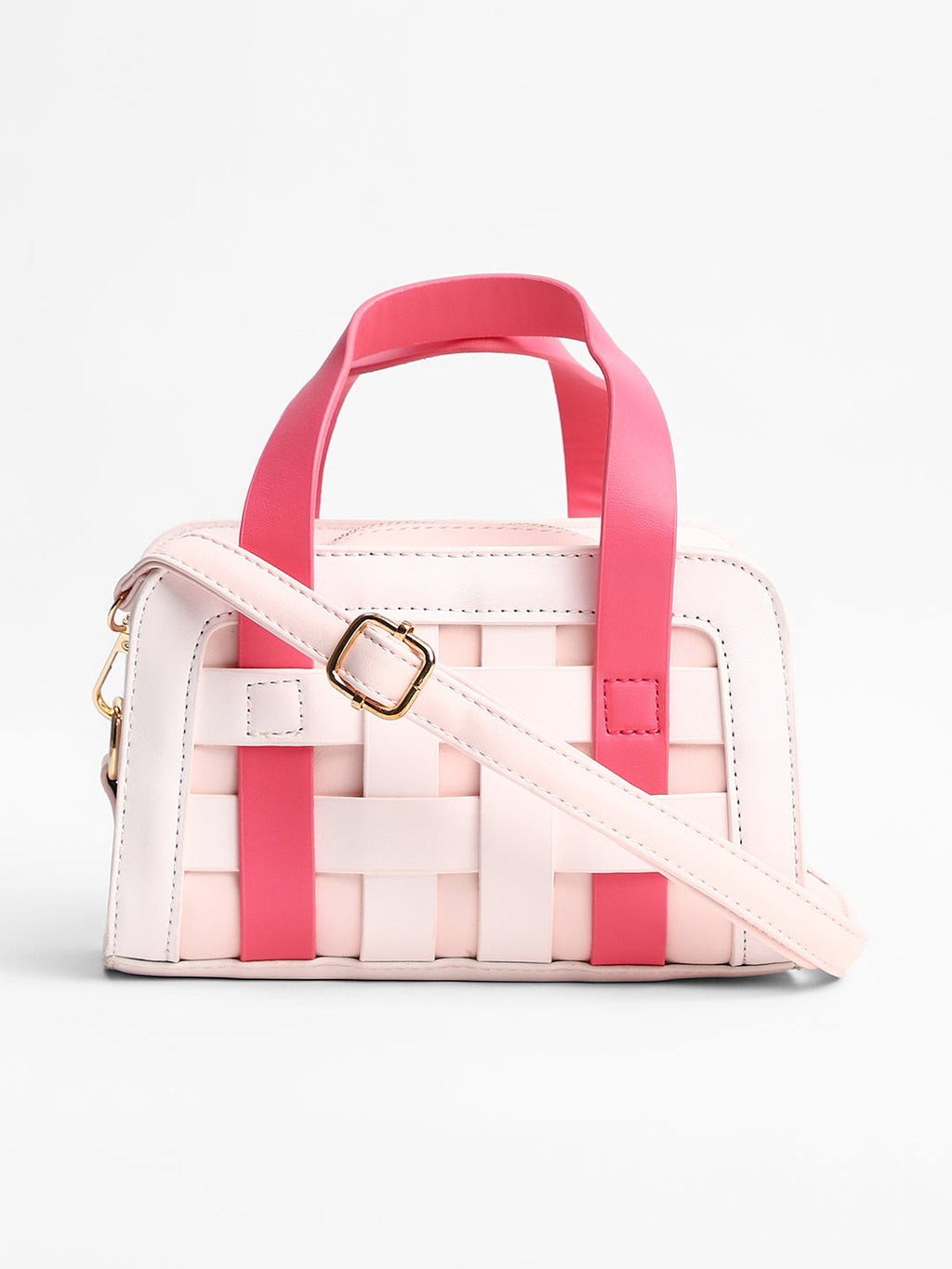 The Weave Camera Mini Sling Bag - Fuchsia Pink & Ivory White