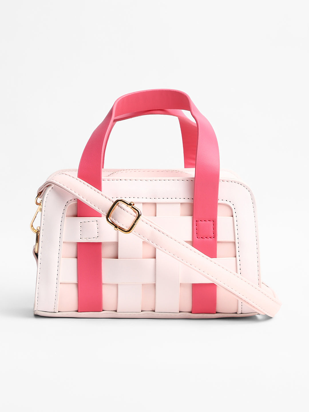 The Weave Camera Mini Sling Bag - Fuchsia Pink & Ivory White