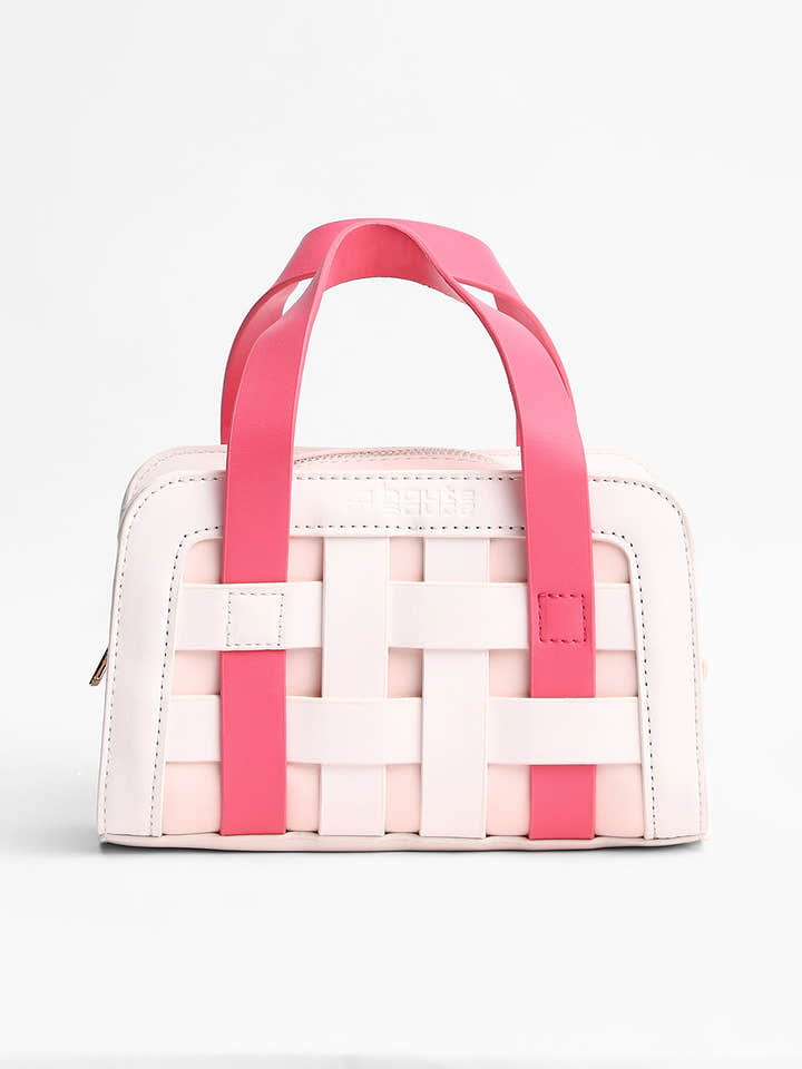 The Weave Camera Mini Sling Bag - Fuchsia Pink & Ivory White