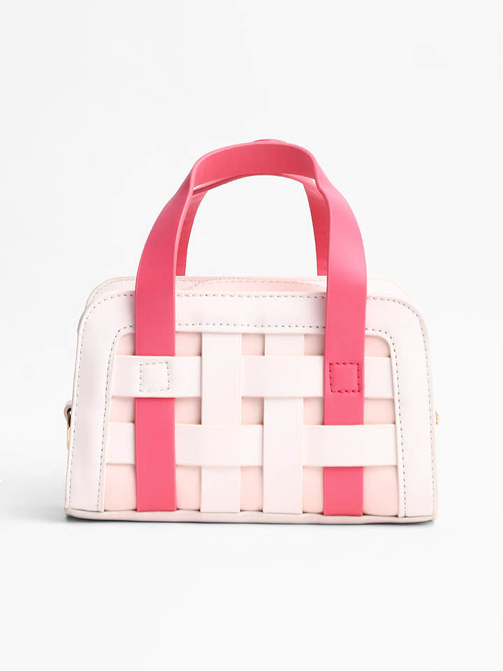 The Weave Camera Mini Sling Bag - Fuchsia Pink & Ivory White
