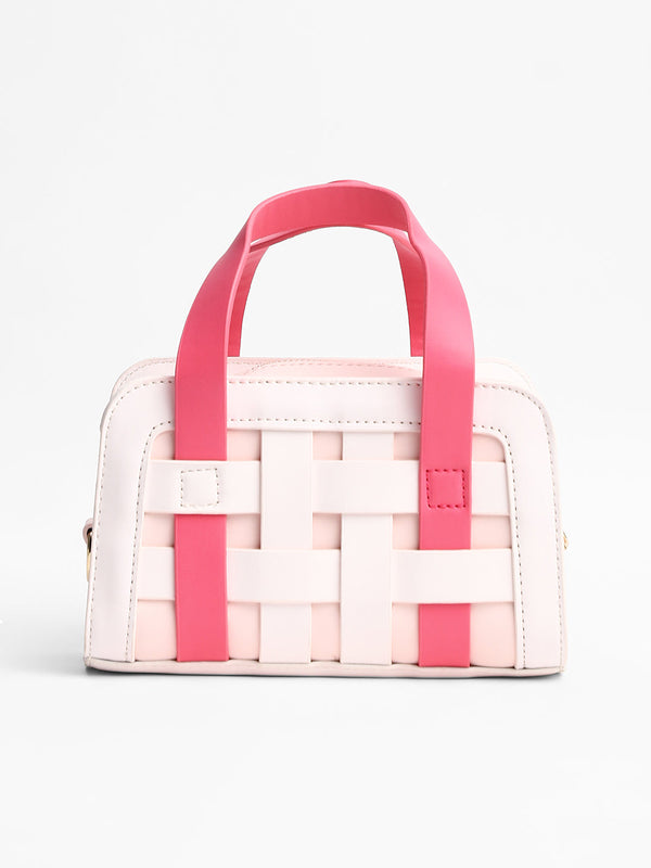 The Weave Camera Mini Sling Bag - Fuchsia Pink & Ivory White