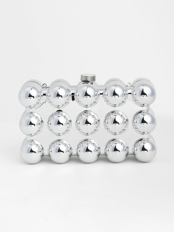 The Ball-Ball Clutch Bag - Metallic Silver