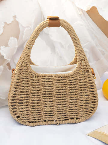 The Straw-Trinity Hand Bag - Khaki Brown