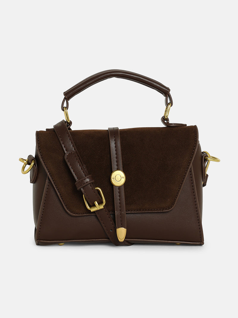 The Aurest Suede-Block Hand Bag - Chocolate Brown