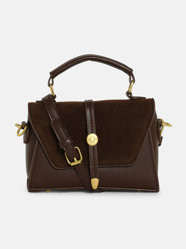 The Aurest Suede-Block Hand Bag - Chocolate Brown