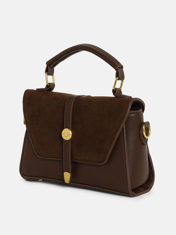 The Aurest Suede-Block Hand Bag - Chocolate Brown