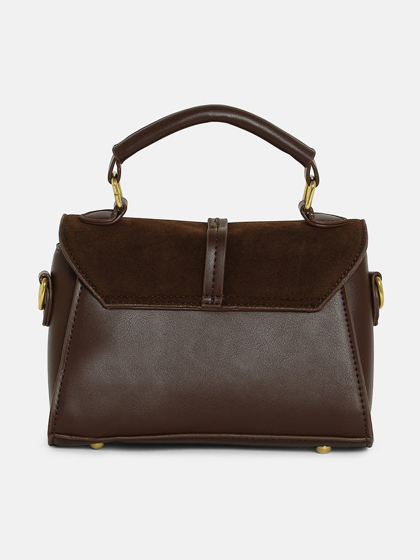 The Aurest Suede-Block Hand Bag - Chocolate Brown