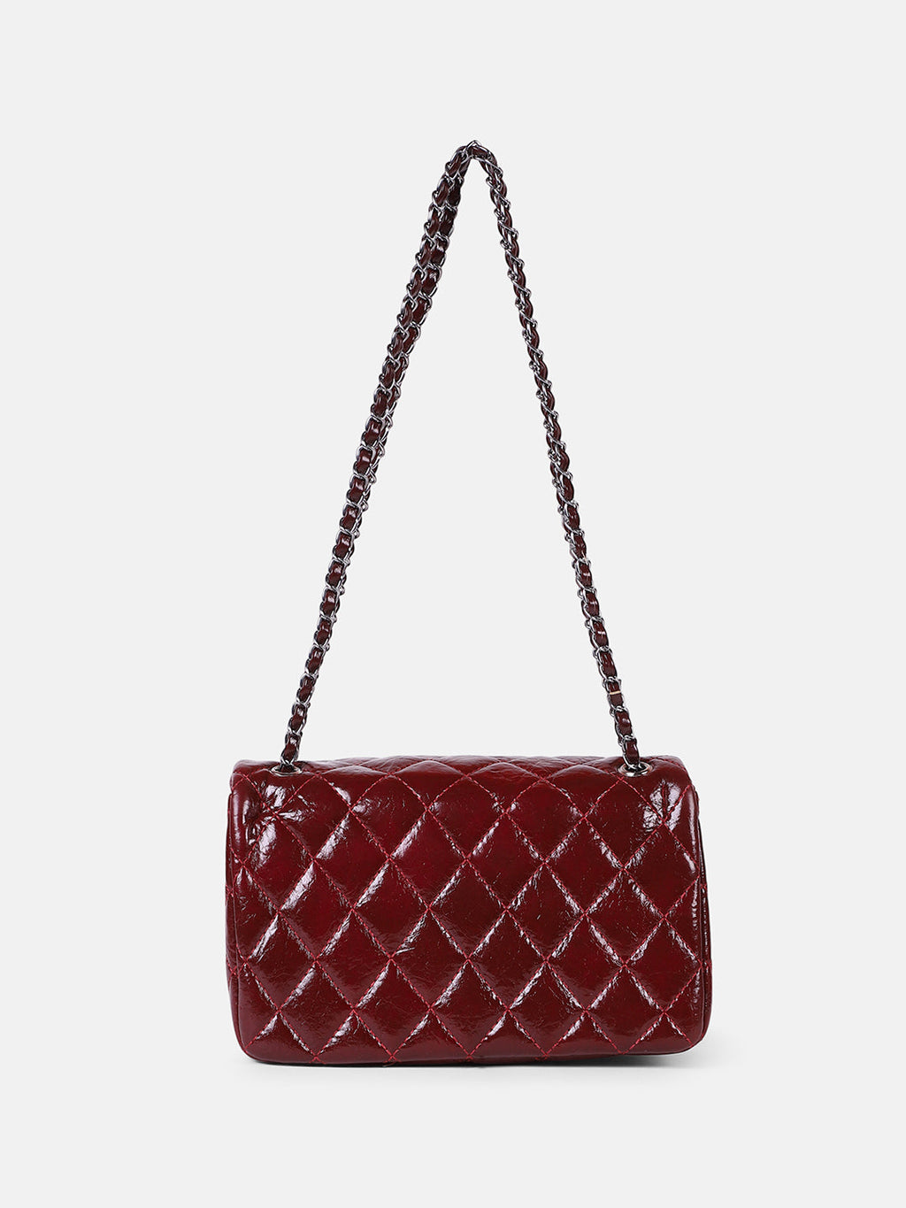 The Quilted-Chainlink Sling Bag - Cherry Red
