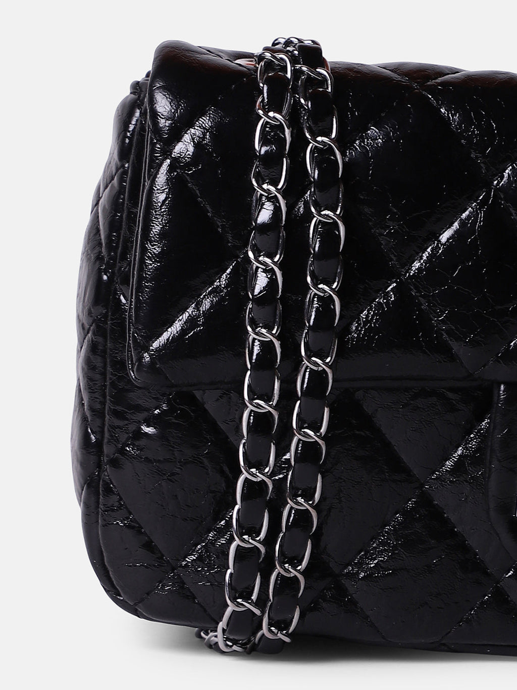 The Quilted-Chainlink Sling Bag - Onyx Black
