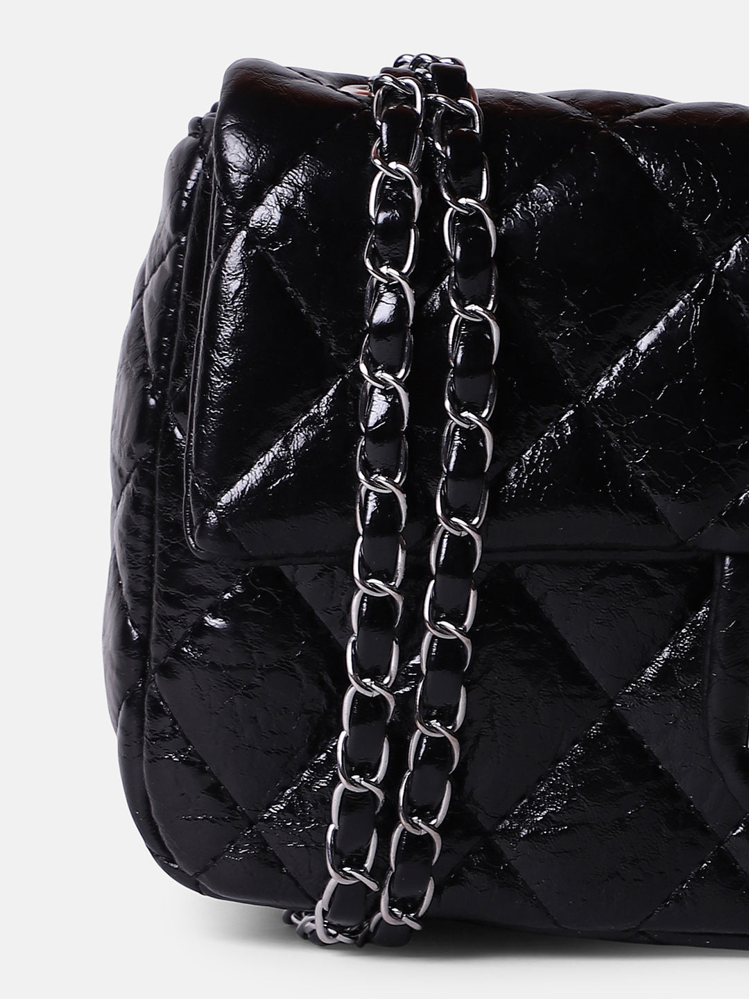 The Quilted-Chainlink Sling Bag - Onyx Black