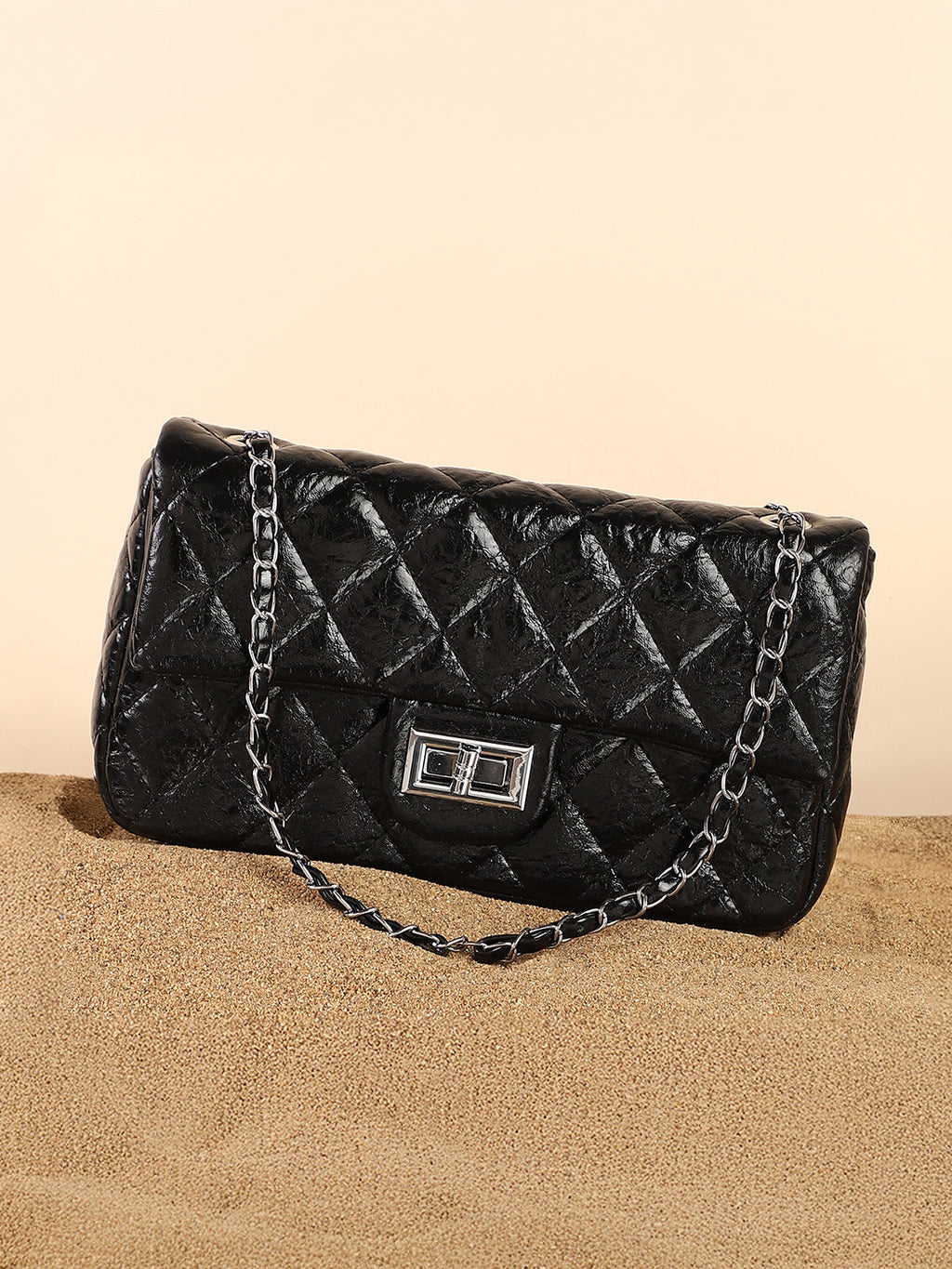 The Quilted-Chainlink Sling Bag - Onyx Black