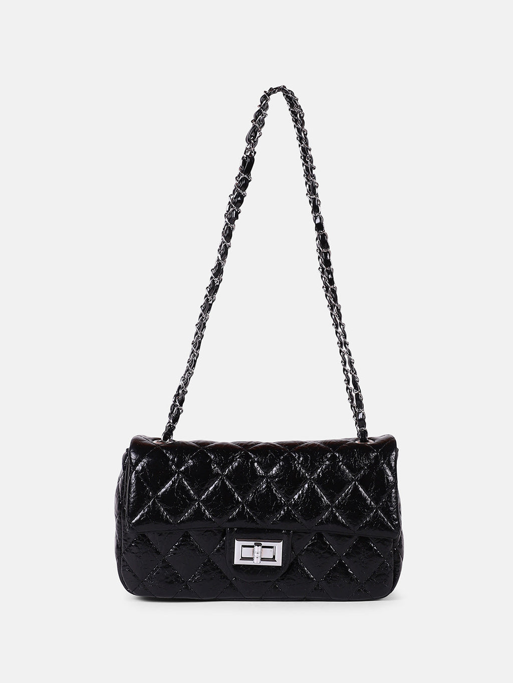 The Quilted-Chainlink Sling Bag - Onyx Black