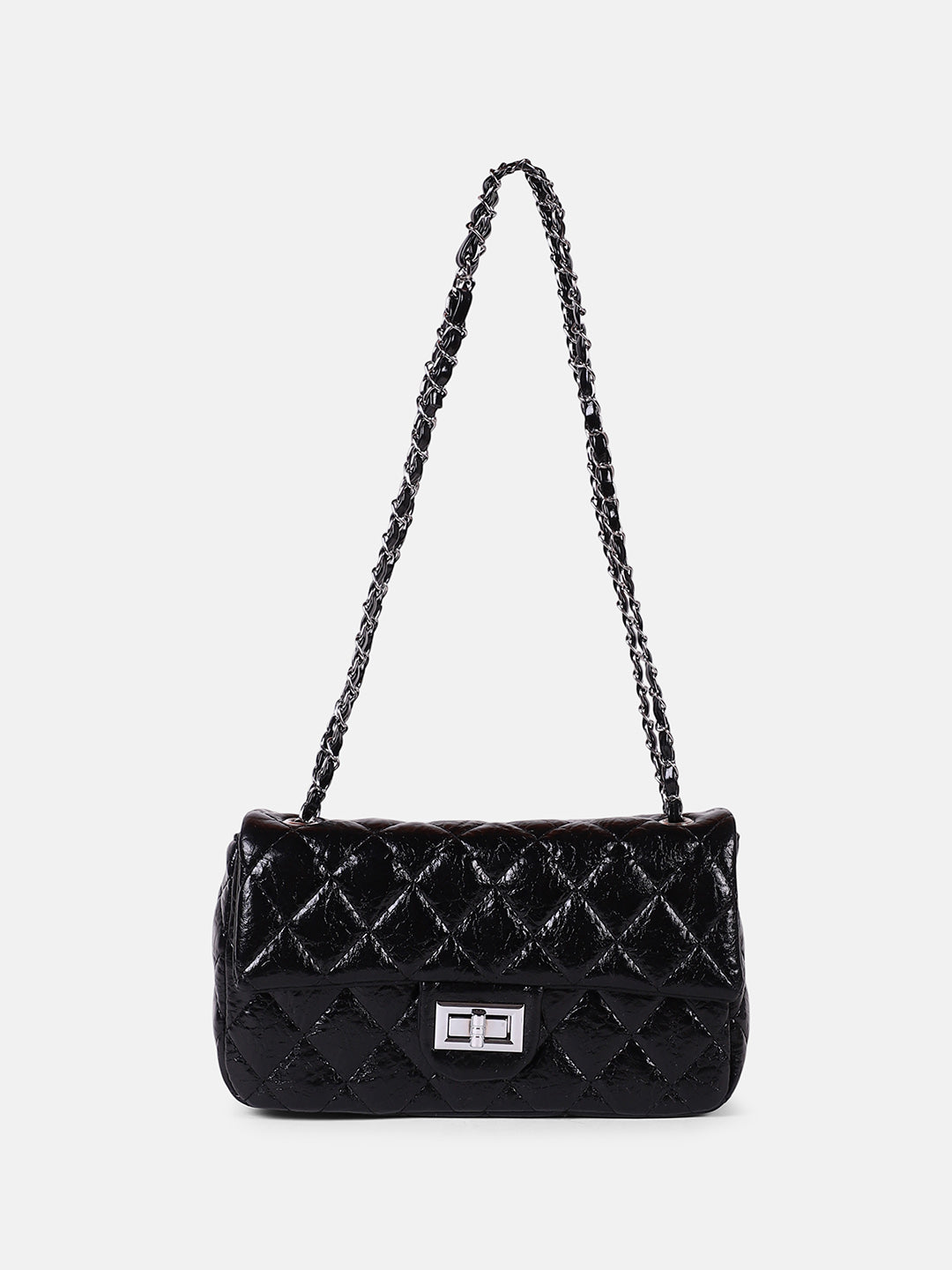 The Quilted-Chainlink Sling Bag - Onyx Black
