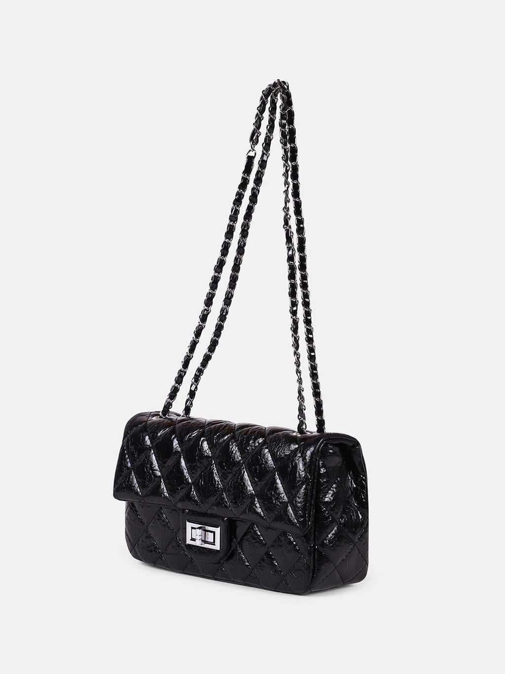 The Quilted-Chainlink Sling Bag - Onyx Black