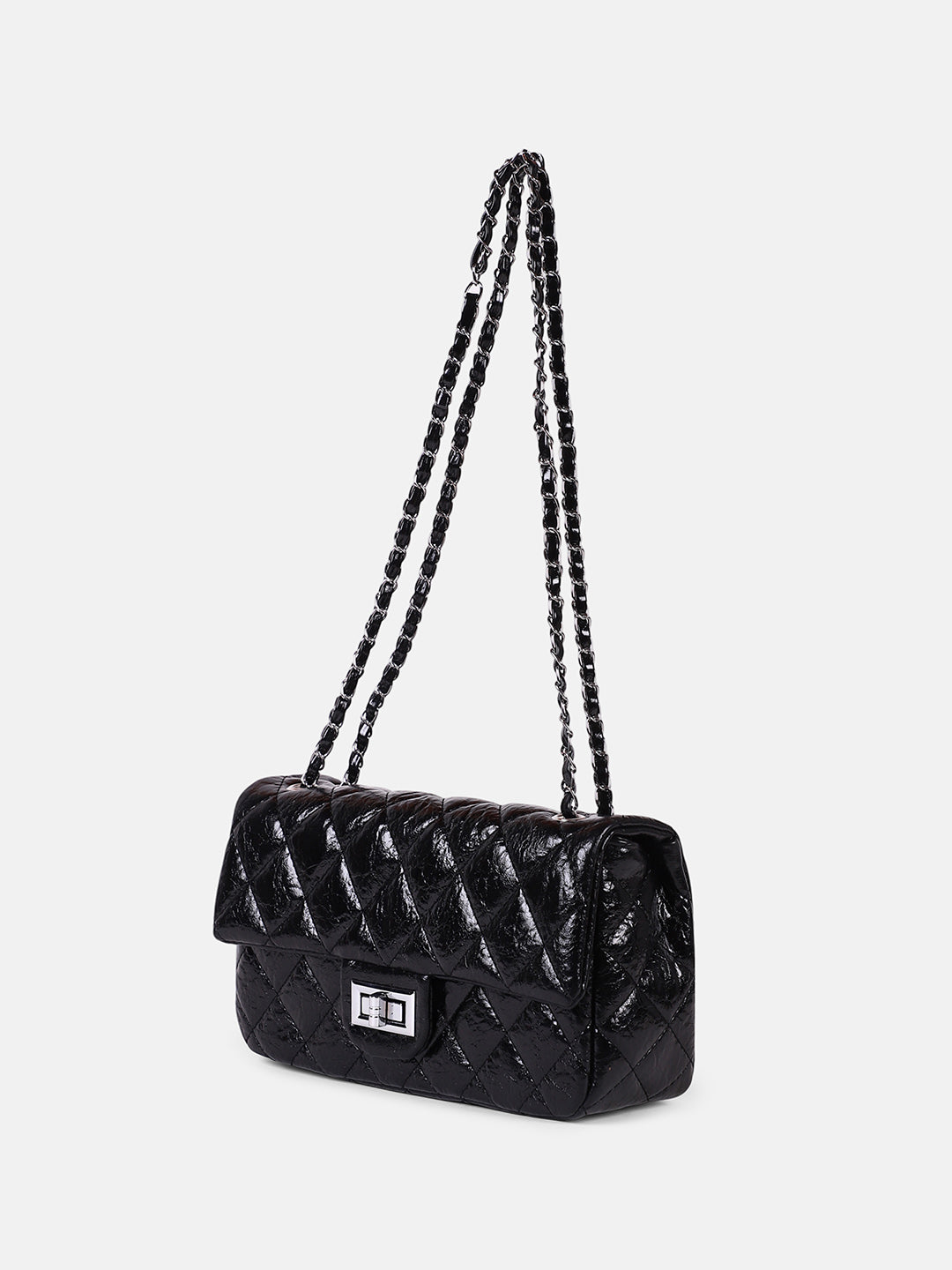 The Quilted-Chainlink Sling Bag - Onyx Black