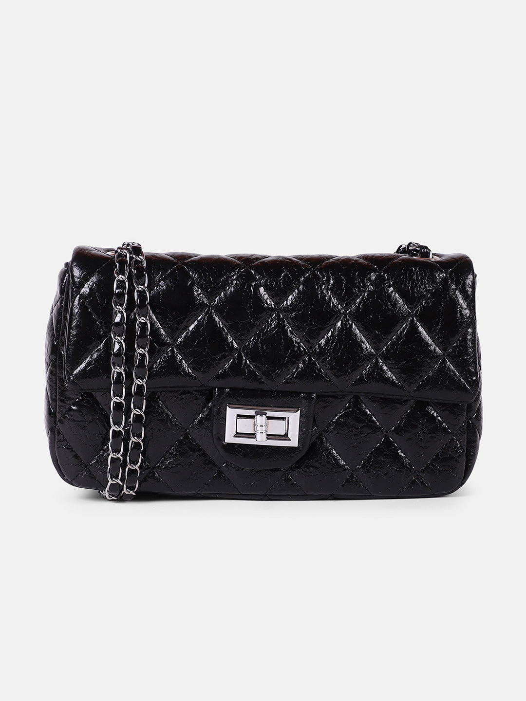 The Quilted-Chainlink Sling Bag - Onyx Black
