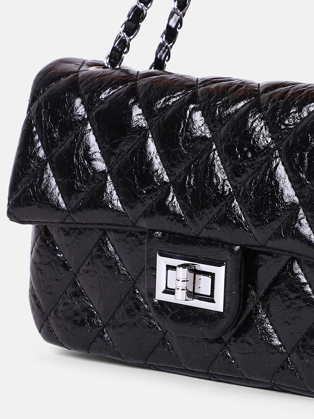 The Quilted-Chainlink Sling Bag - Onyx Black