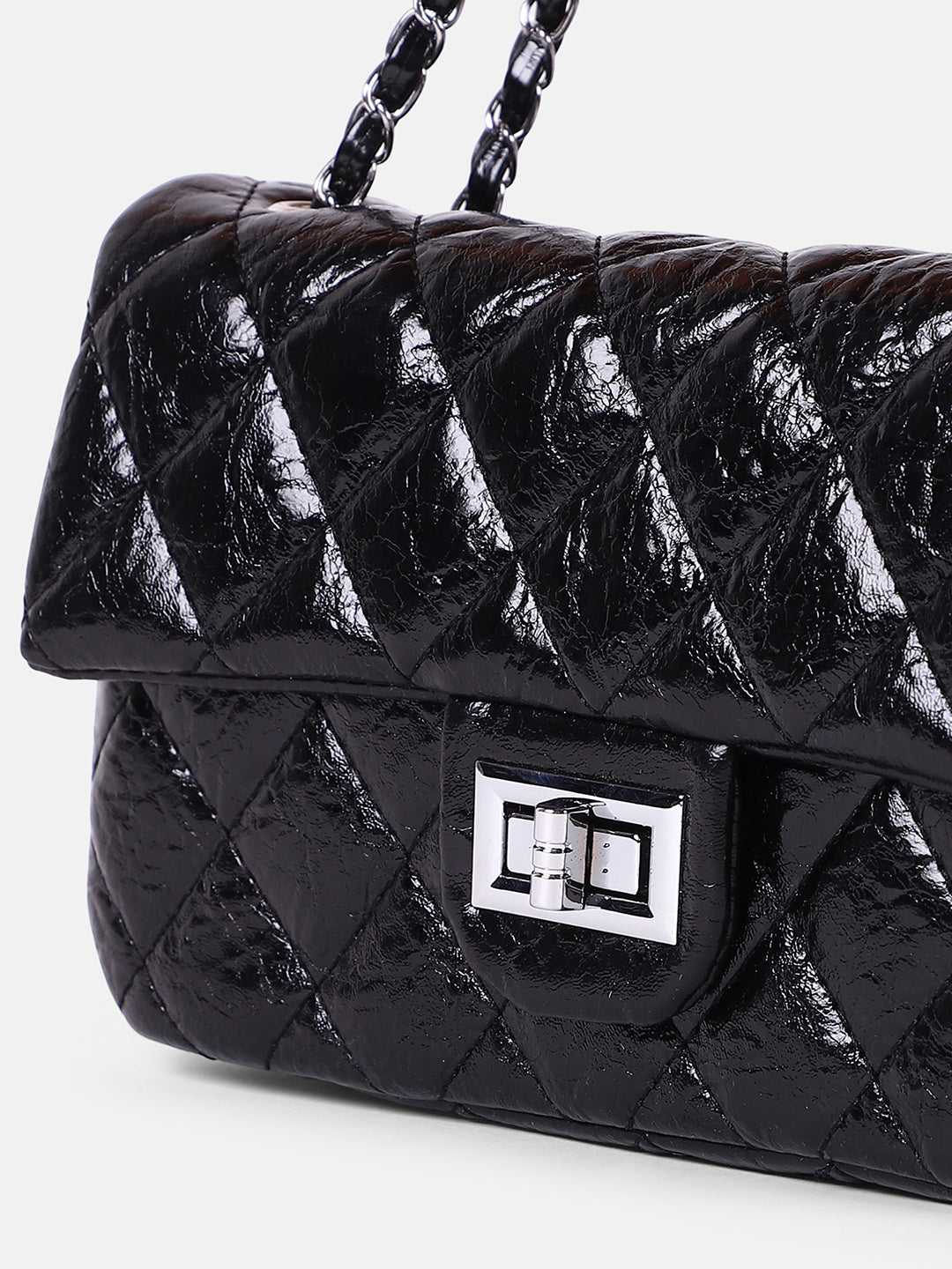 The Quilted-Chainlink Sling Bag - Onyx Black