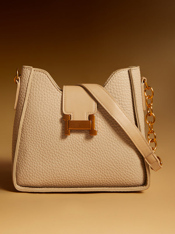 The Luxe Lock Hand Bag-Soft Beige