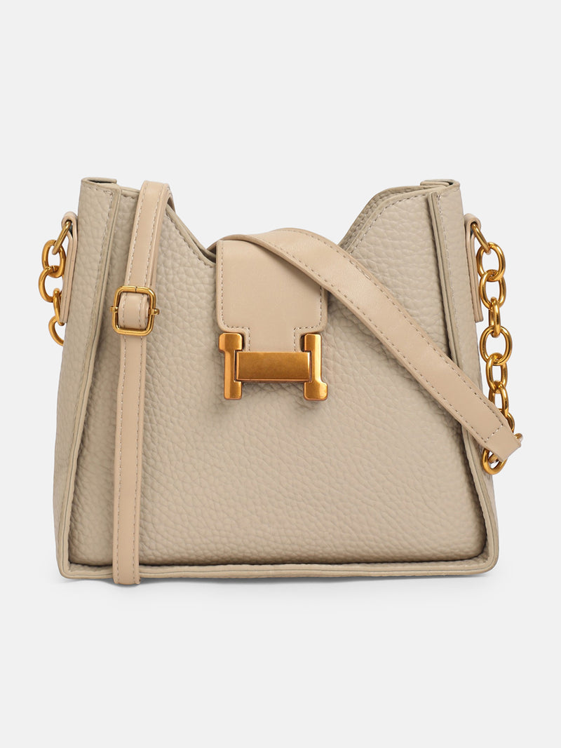 The Luxe Lock Hand Bag-Soft Beige