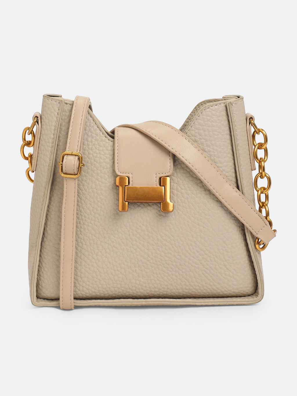 The Luxe Lock Hand Bag-Soft Beige