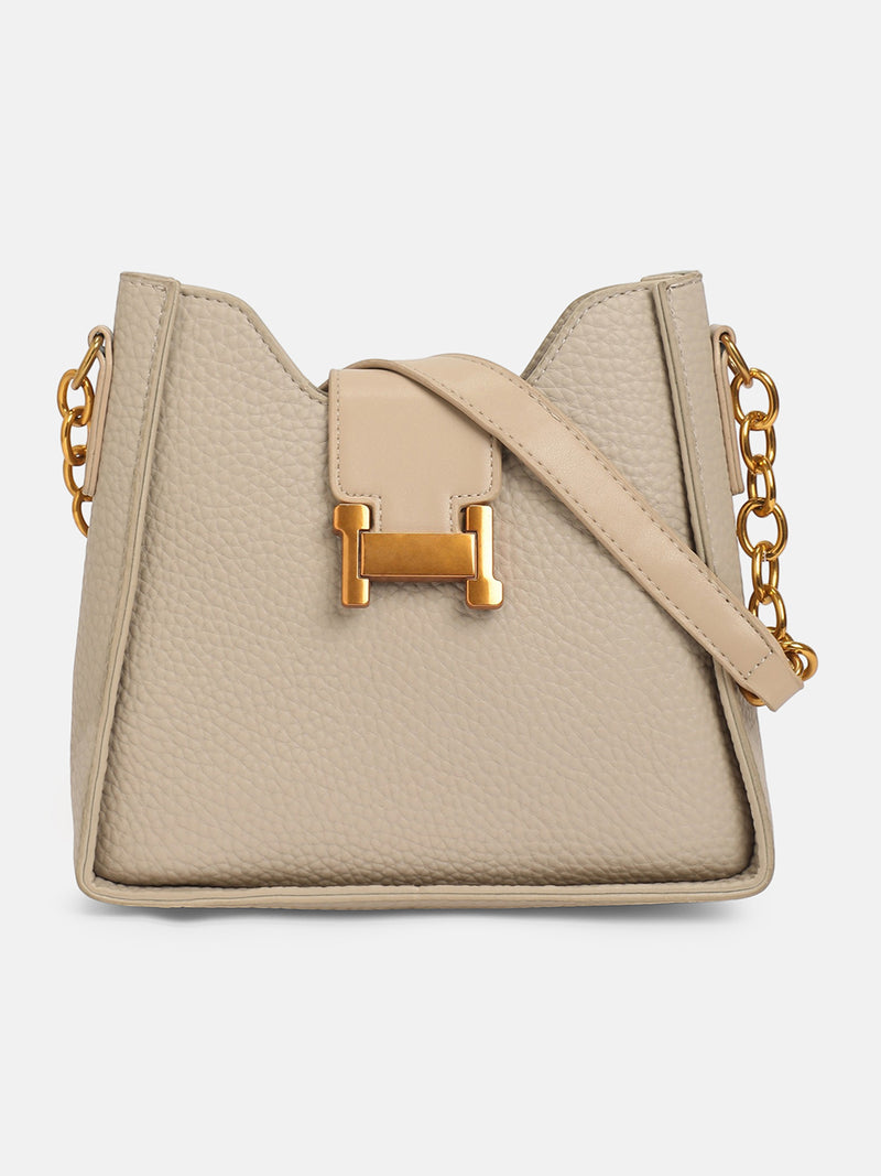 The Luxe Lock Hand Bag-Soft Beige