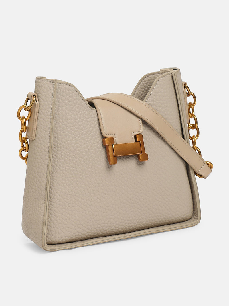 The Luxe Lock Hand Bag-Soft Beige