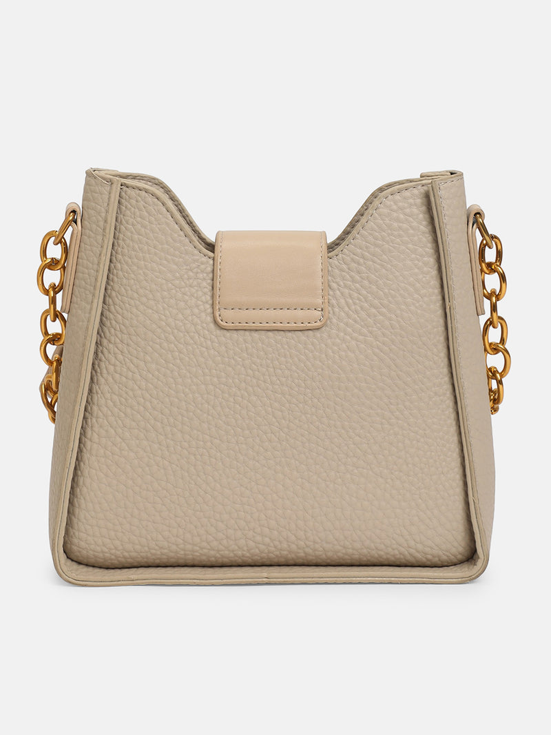 The Luxe Lock Hand Bag-Soft Beige