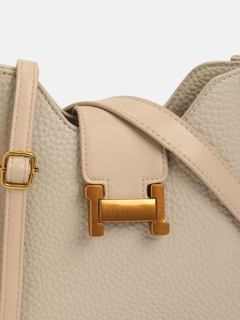 The Luxe Lock Hand Bag-Soft Beige