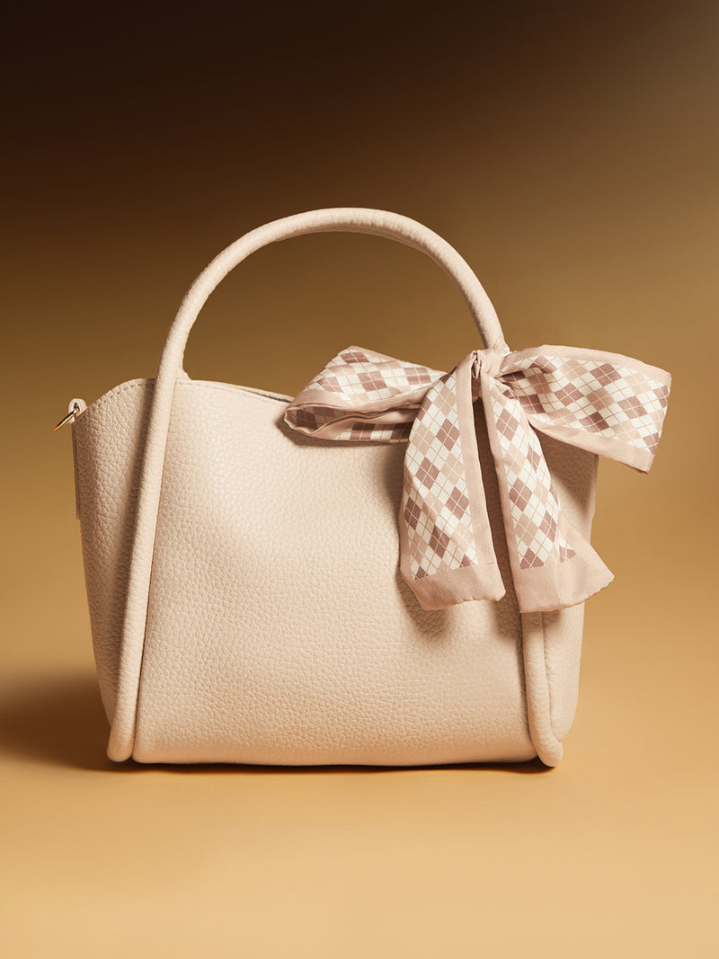 The Bow Accent Hand Bag-Cream Beige