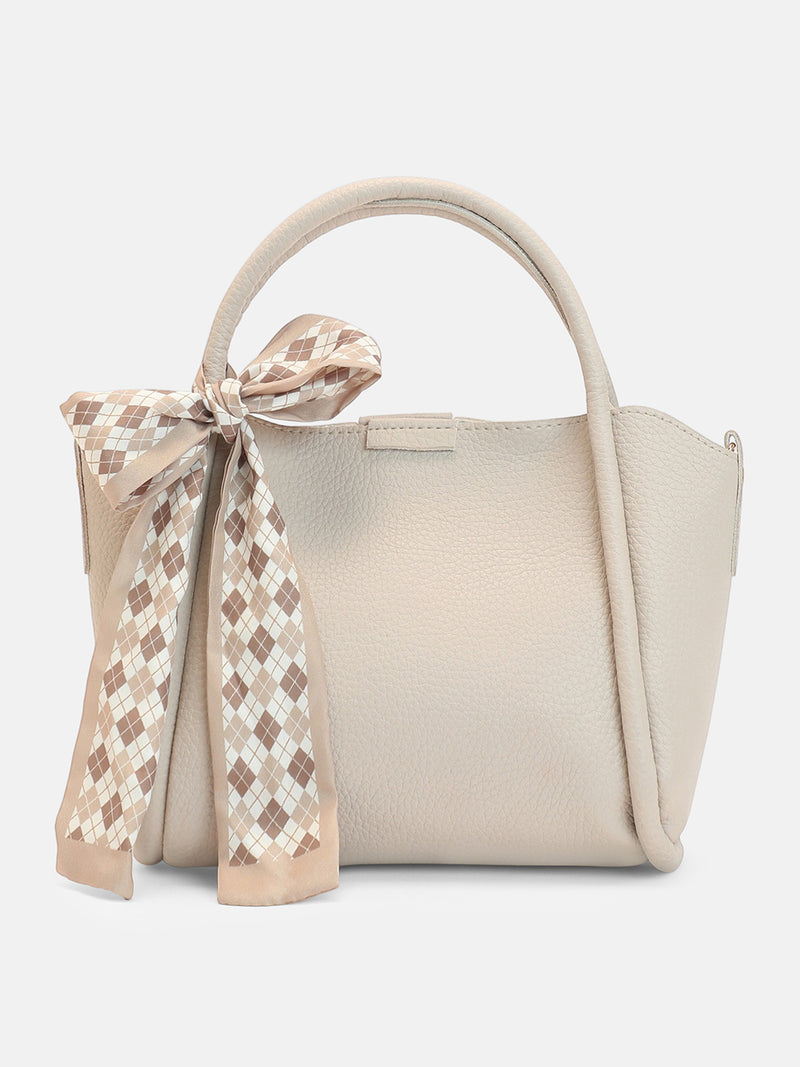 The Bow Accent Hand Bag-Cream Beige