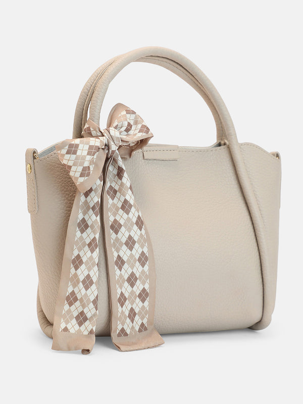 The Bow Accent Hand Bag-Cream Beige