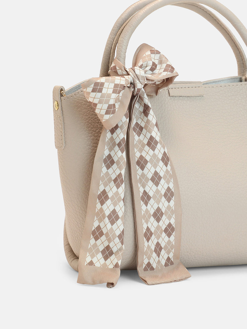 The Bow Accent Hand Bag-Cream Beige