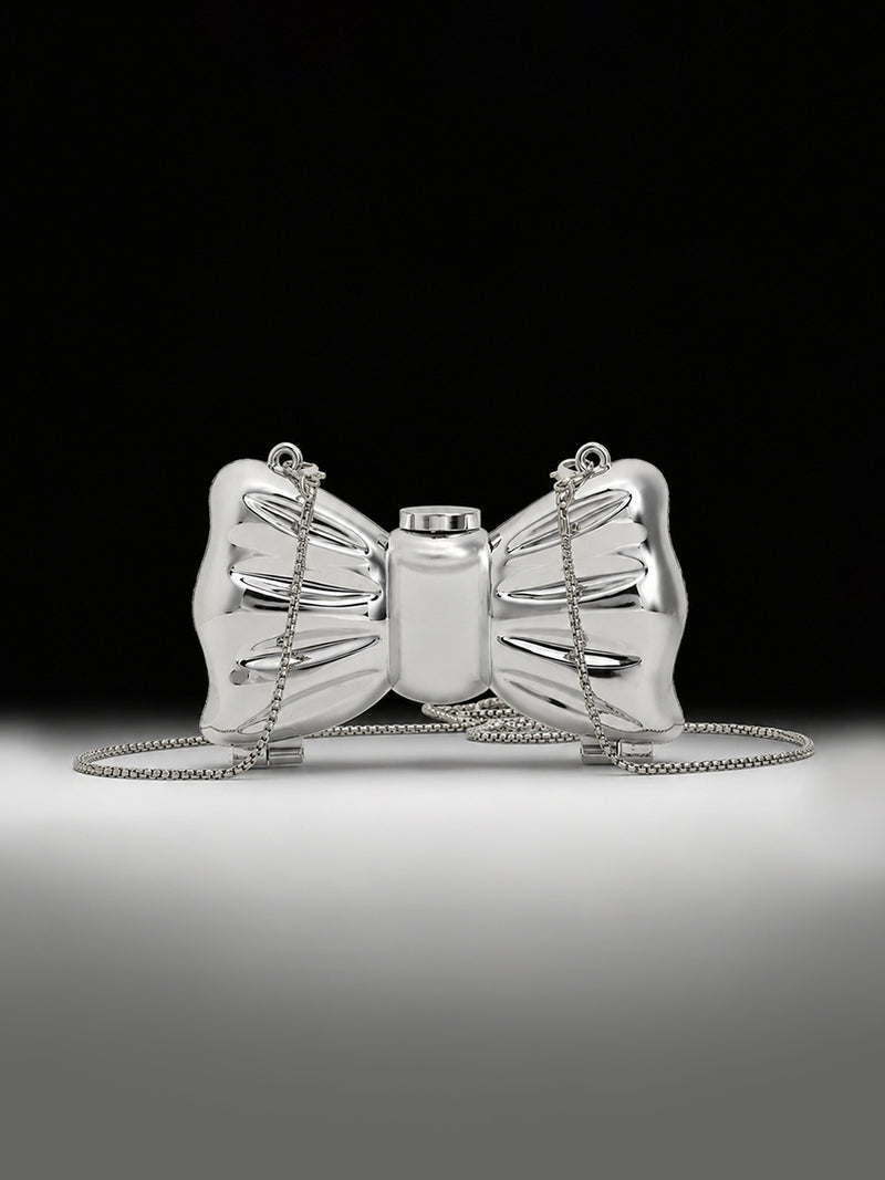 The Crystal Bow Evening Bag-Silver