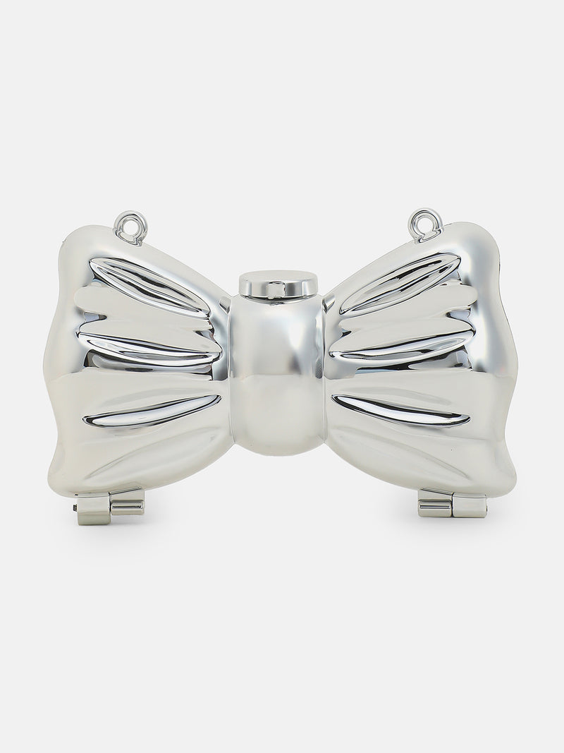 The Crystal Bow Evening Bag-Silver