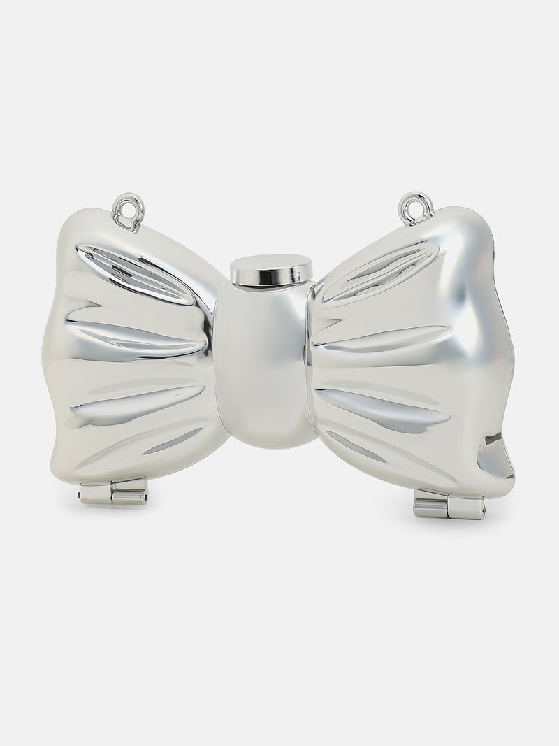 The Crystal Bow Evening Bag-Silver