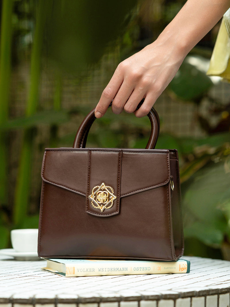 The Regal Structured Hand Bag-Dark Brown