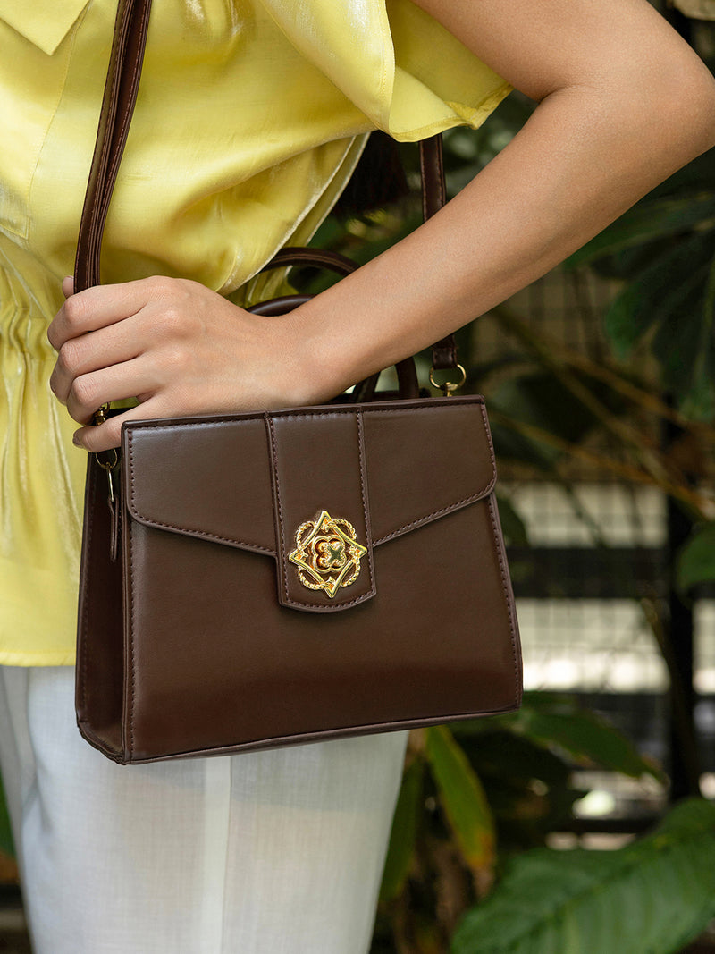 The Regal Structured Hand Bag-Dark Brown