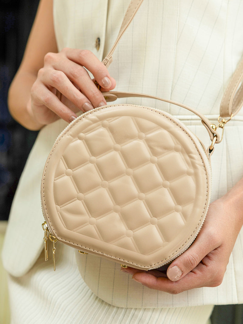 The Luna Quilted Sling Bag-Soft Beige