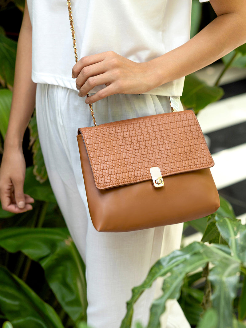 The Minimal Flap Hand Bag-Tan Beige