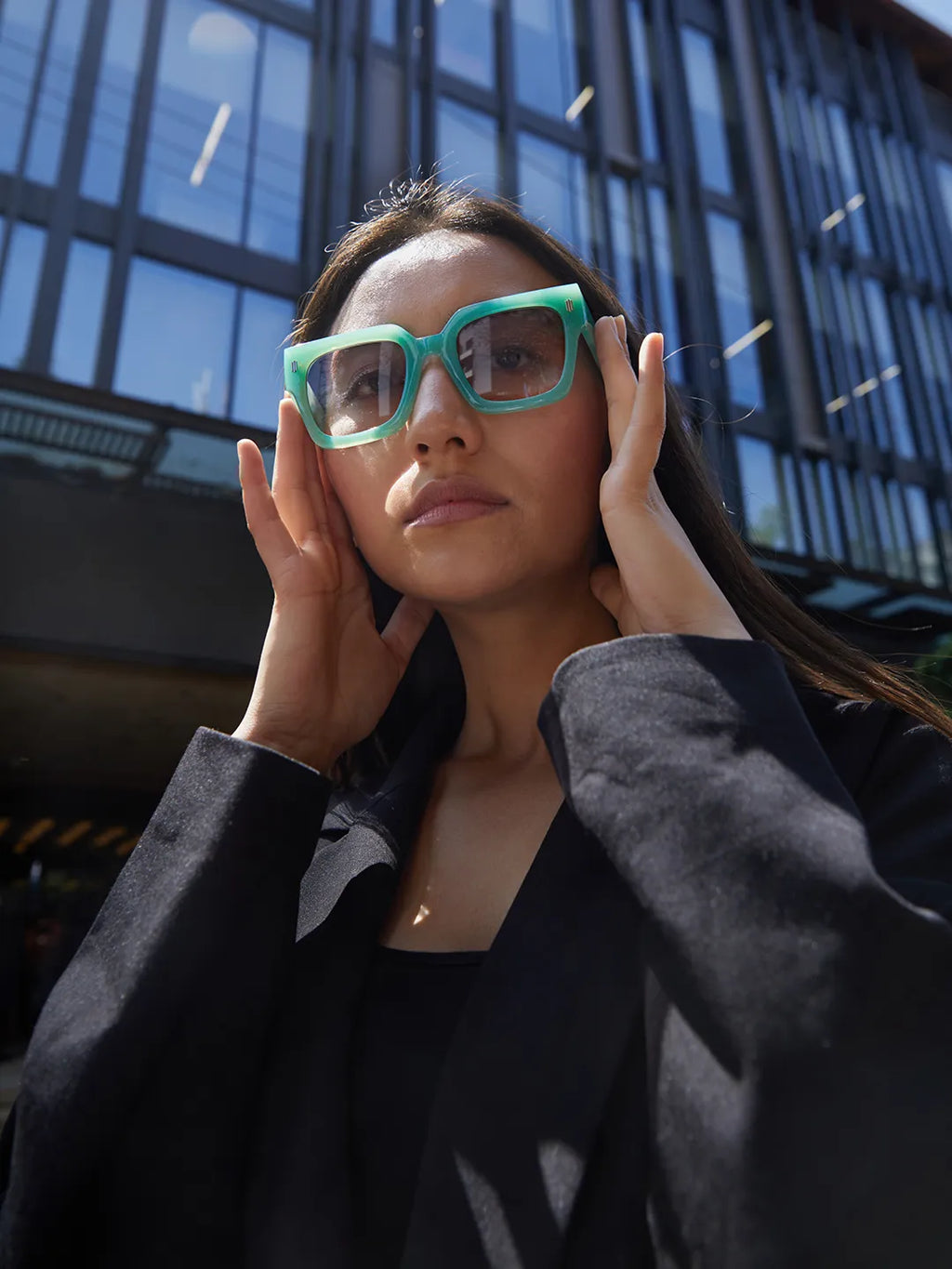 Tinted Lens Green Frame Oversized Sunglass