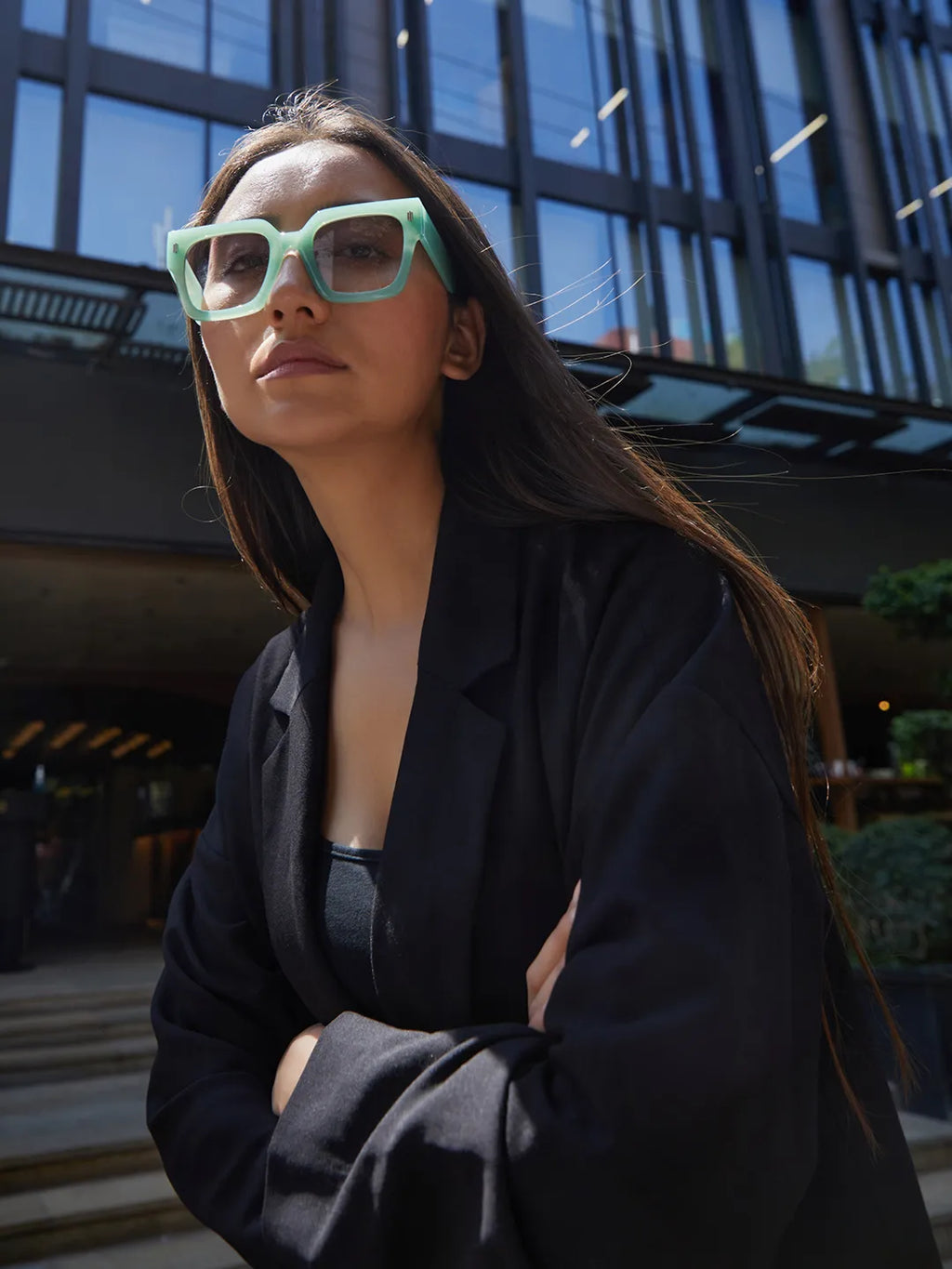 Tinted Lens Green Frame Oversized Sunglass