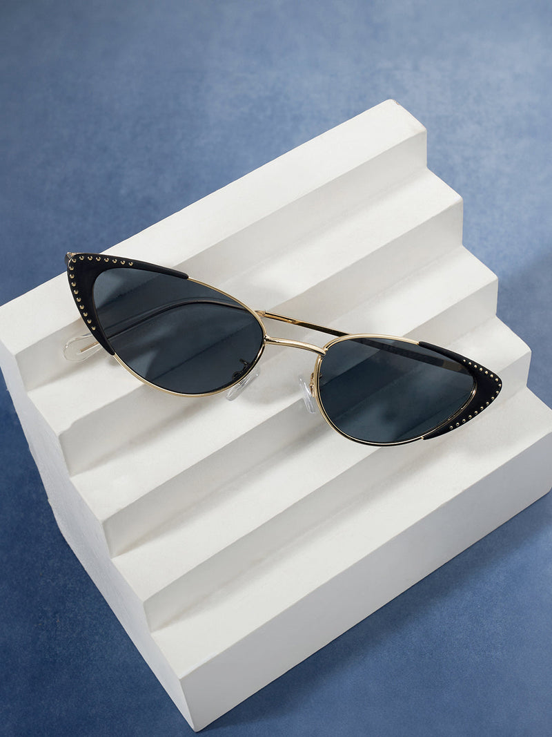 The Studded Cateye Sunglasses - Midnight Black