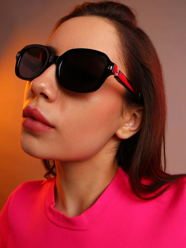 Foldable Rectangular Sunglasses - Black