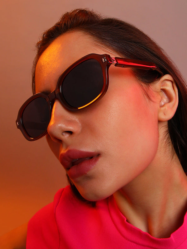 Foldable Rectangular Sunglasses - Brown