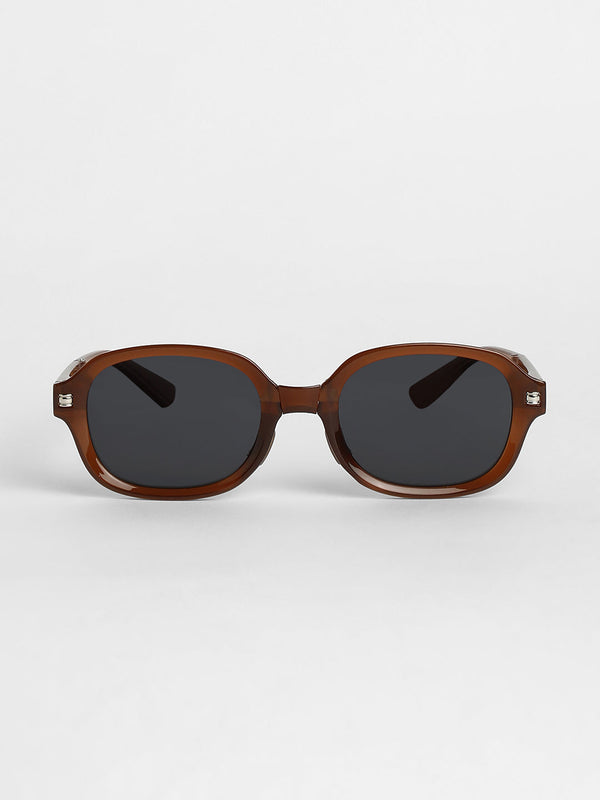Foldable Rectangular Sunglasses - Brown