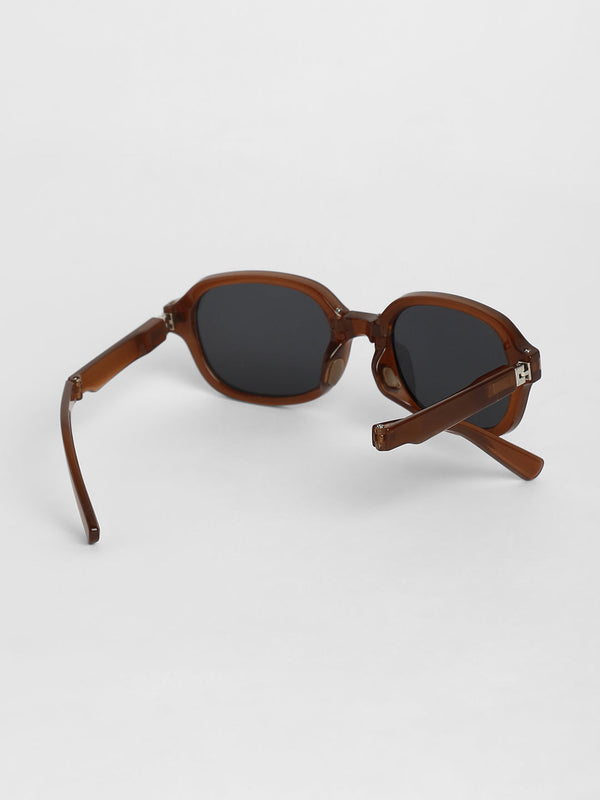 Foldable Rectangular Sunglasses - Brown
